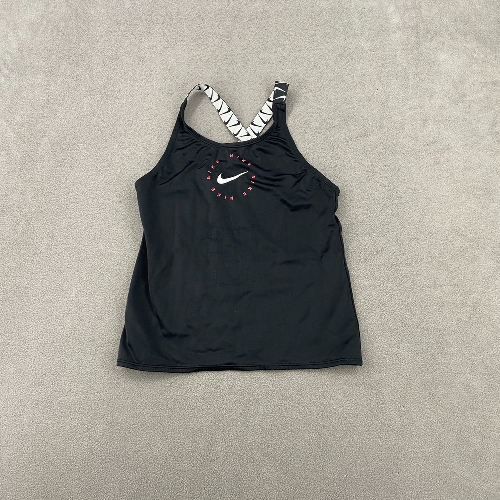 Nike Swim Tank Top Girls Large Black Wide Strap Scoop Neck Criss Cross Back